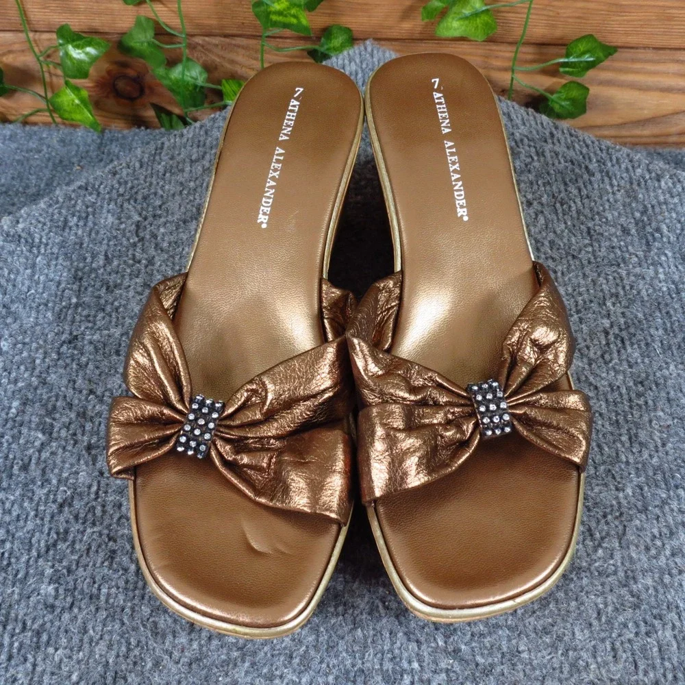 Athena Alexander Womens Wedge Sandal Sz 7 Special Occasion Bronze Metallic Cork